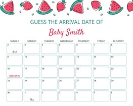 Strawberry Watremelon Baby Due Date Calendar