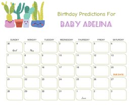 Cute Cactus Baby Due Date Calendar