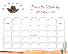 Cowboy Wild West Baby Due Date Calendar