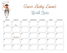 Cowboy Horse Lasso Baby Due Date Calendar