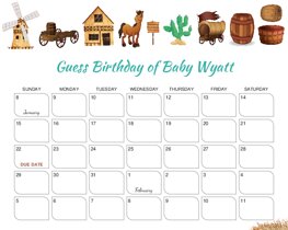 Wild West Icons Baby Due Date Calendar