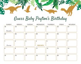Dinosaurs Greenery Baby Due Date Calendar