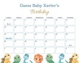 Cute Dinosaurs Baby Due Date Calendar