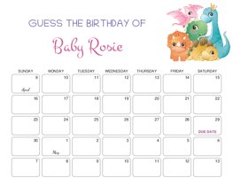 Watercolor Dinosaurs Baby Due Date Calendar