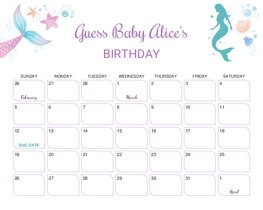 Sea Mermaid Baby Due Date Calendar