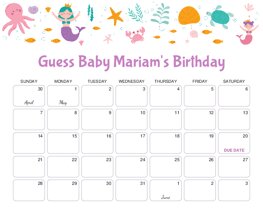 Mermaid Sea Elements Baby Due Date Calendar