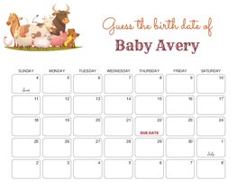 Farm Animals Baby Due Date Calendar