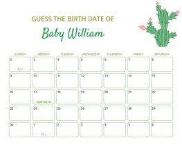 Cactus Baby Due Date Calendar