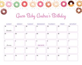 Pink Donuts Baby Due Date Calendar
