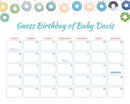 Blue Donuts Baby Due Date Calendar