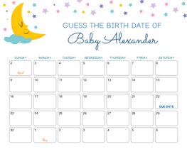 Moon and Stars Baby Due Date Calendar