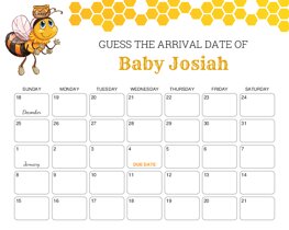 Cute Honey Bee Baby Due Date Calendar