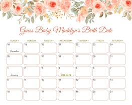 Peach Flowers Baby Due Date Calendar