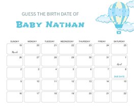 Blue Hot Air Balloon Baby Due Date Calendar