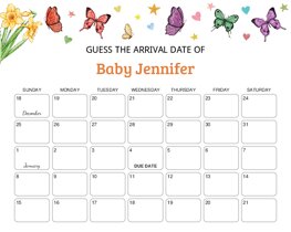 Butterflies and Flowers Baby Due Date Calendar