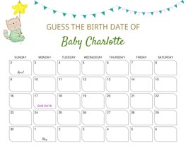 Cat and Yellow Star Baby Due Date Calendar