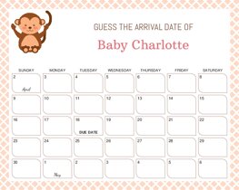 Cute Monkey Baby Due Date Calendar