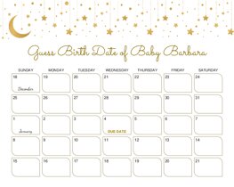 Sparkle Golden Moon Gold Stars Baby Due Date Calendar