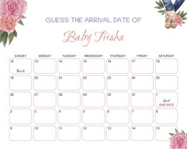 Watercolor Rose Flowers Baby Due Date Calendar