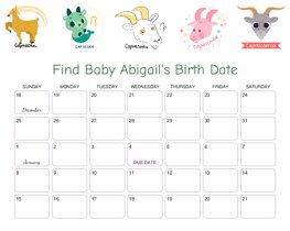 Zodiac Sign Capricorn (Dec 22 - Jan 19) Baby Due Date Calendar
