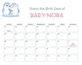 Cute Two Little Penguins Baby Due Date Calendar