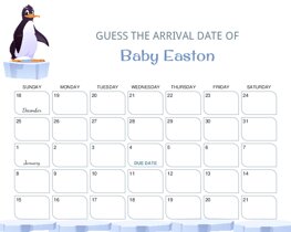 Penguin on Ice Block Baby Due Date Calendar
