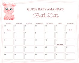 Pink Piglet Baby Due Date Calendar