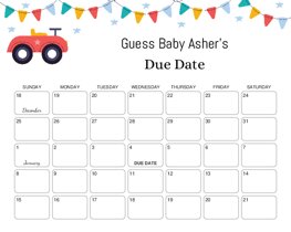Red Toy Car Baby Due Date Calendar