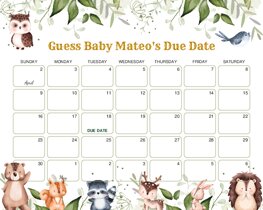 Watercolor Woodland Animals Baby Due Date Calendar