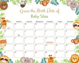 Cartoon Animals Baby Due Date Calendar