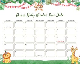 Hand Painted Watercolor Animals Baby Due Date Calendar