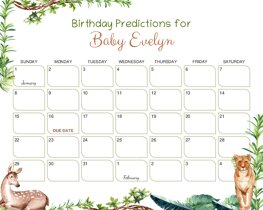 Watercolor Deer Lion Baby Due Date Calendar