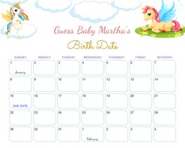 Cute Baby Unicorn Fantasy Baby Due Date Calendar