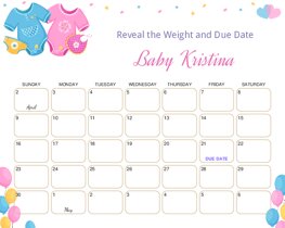 Onesies and Balloons Baby Due Date Calendar