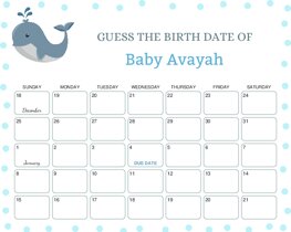 Cute Whale Baby Due Date Calendar