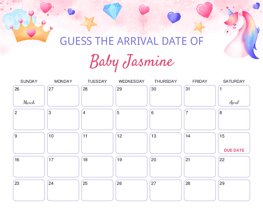 Princess Unicorn Baby Due Date Calendar