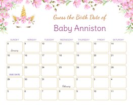 Unicorn Floral Baby Due Date Calendar