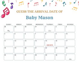 Music Notes Baby Due Date Calendar