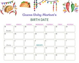 Taco and Chili Baby Due Date Calendar