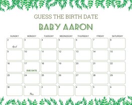 Green Leaves Baby Due Date Calendar