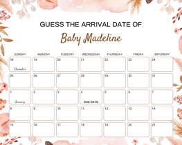 Watercolor Boho, Pampas Grass Baby Due Date Calendar