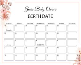 Watercolor Boho Border Baby Due Date Calendar