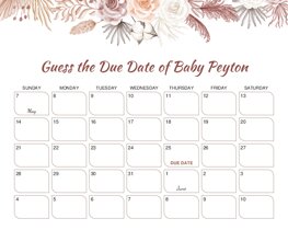 Watercolor Boho Rose Flowers Baby Due Date Calendar