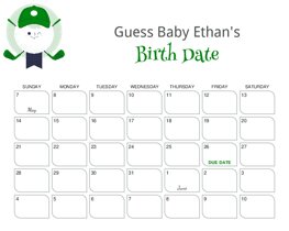 Cute Golf Ball Sticks Baby Due Date Calendar