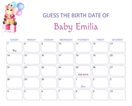 Cute Little Girl Giraffe Baby Due Date Calendar