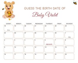 Bear Holding Honey Pot Baby Due Date Calendar