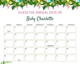 Tropical Garland, Palm Leaves Baby Due Date Calendar