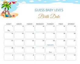 Summer Beach Scene Baby Due Date Calendar