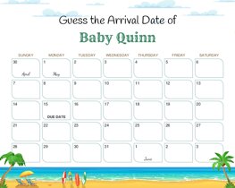 Beach, Surfboards, Palm Trees Baby Due Date Calendar