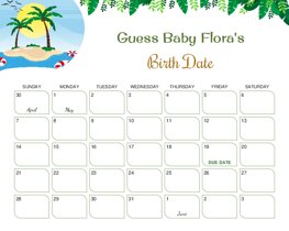Summer Beach Elements Baby Due Date Calendar